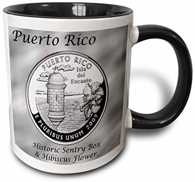 

3dRose mug_120166_4 Territories Quarter Puerto Rico Two Tone Black, 11 oz, Black/White Ceramic Mug(60 ml), Multicolor