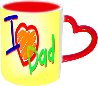 

Raj Laxmi I Love Dad Nice Design Red Heart Handle Ceramic Mug(350 ml)