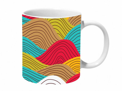 Mooch Wale Colorful Wave Pattern Ceramic Coffee Mug(325 ml)