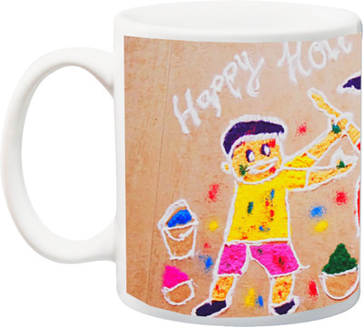 

ME&YOU Gift for Holi;Happy and Holy Colorful cartoon Printed Ceramic Mug(325 ml), Multicolor