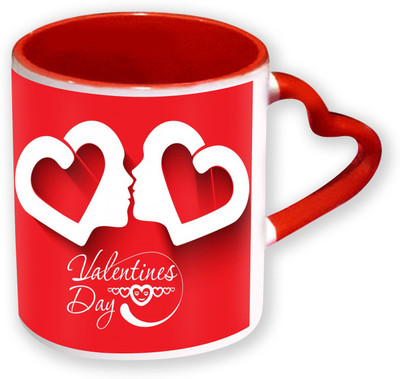 

Heyworlds Happy Valentine Day Gifts Heart Shape Red Color with Handle 37 Ceramic Mug(325 ml), Multicolor