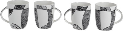 

Elanor Life_281_4pcs Bone China Mug(330 ml, Pack of 4), Black;white