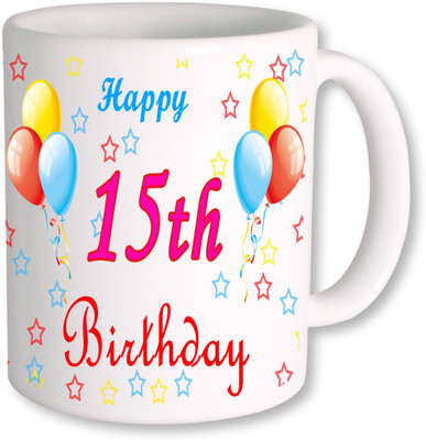 

PhotogiftsIndia 15th Happy Birthday Coffee Ceramic Mug(350 ml), Multicolor
