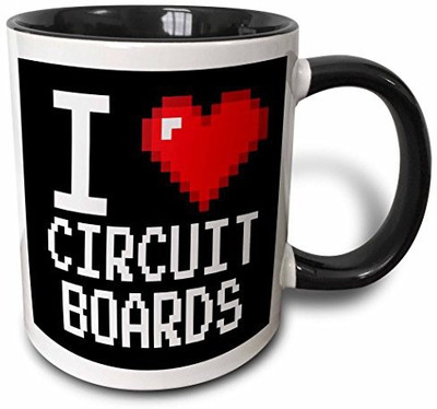 

3dRose mug_118869_4 Geeky Old School Pixelated Pixels 8 Bit I Heart I Love Circuit Boards Two Tone Black, 11 oz, Black/White Ceramic Mug(60 ml), Multicolor