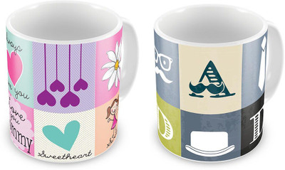 

Kaarigar Love You Mother n Father Printed Cute Coffees Pair Ceramic Mug(300 ml, Pack of 2), Multicolor