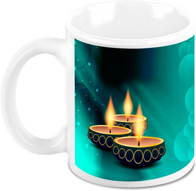 

ME&YOU Diwali Gifts For Diwali Glittering Deepak Ceramic Mug(325 ml), White