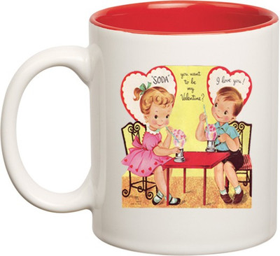 

Huppme happy valentine day Inner Red Ceramic Mug(350 ml), Red;white