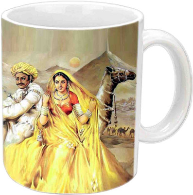 

Raj Laxmi Rajasthani Couple With Desert View White Ceramic Mug(350 ml)