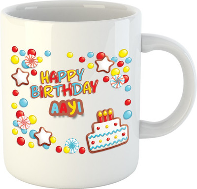 

HuppmeGit Happy Birthday Aayi White Ceramic Mug(350 ml)