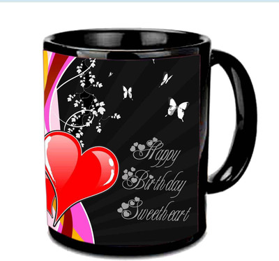

Raj Laxmi butterfly hearts lovers b'day black mug Ceramic Mug(350 ml)