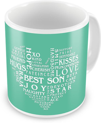 

Kaarigar Heart Shape Words Collection Coffee For Son 519 Ceramic Mug(300 ml), Green