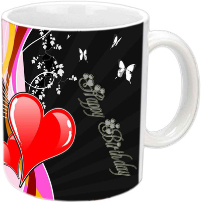 

Raj Laxmi butterfly hearts lovers b'day white mug Ceramic Mug(350 ml)