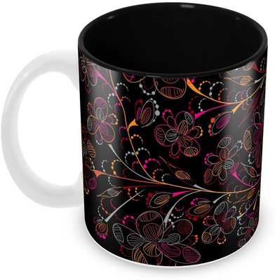 

Tuelip Beautiful Printed Cute Fashion Floral Inner Black For Tea And Coffee Ceramic Mug(350 ml), Multicolor