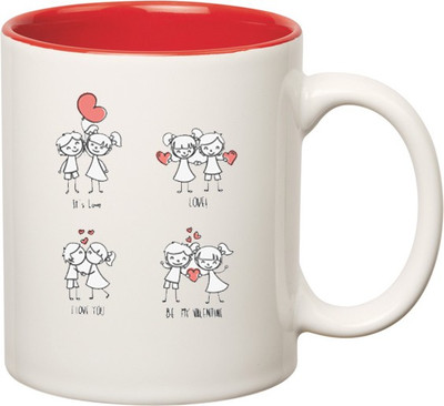 

HuppmeGift Love You Inner Red Ceramic Mug(350 ml), Red;white