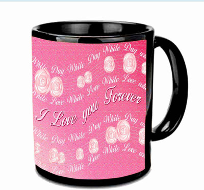 

Raj Laxmi Love you forever valentine black Ceramic Mug(350 ml)