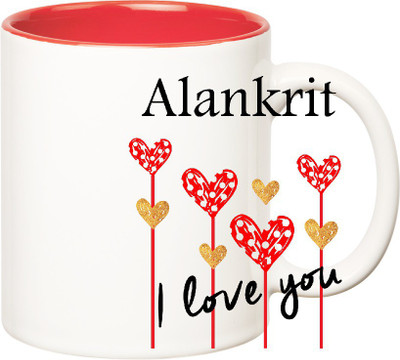 

Huppme I Love You Alankrit Inner Red (350 ml) Ceramic Mug(350 ml), Red;white