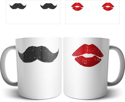 

Chiraiyaa Moustache Lips Combo Multicolor Ceramic Mug(300 ml, Pack of 2)