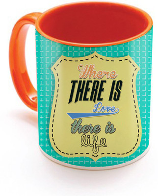 

SKY TRENDS Where There Is Love With Green Floral Background Gifts For Birthday And Anniversary Inner Color Orange Ceramic Mug(320 ml), Multicolor