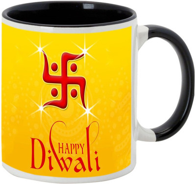 

AllUPrints Gifts For Deepawali - Prosperous Happy Diwali Design 22 Ceramic Mug(325 ml), Black