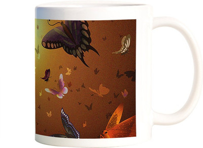 

Rangeele Inkers Butterflies pattern Ceramic Mug(300 ml), Multicolor