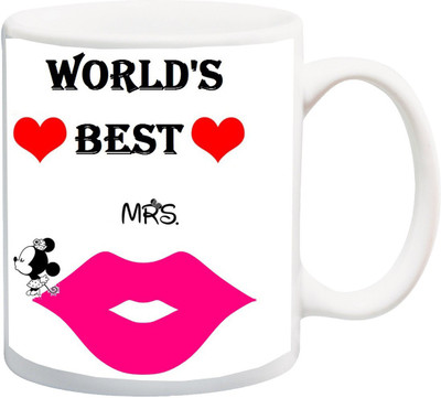 

ME&YOU Gift for Wife/Wifey/Girlfriend On Anniversary Or Valentine's;World's Best Mrs. Printed Ceramic Mug(325 ml), Multicolor