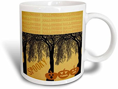 

3dRose mug_79225_2 Halloween Spooky Trees and Pumpkins Ceramic, 15 oz, White Ceramic Mug(60 ml), Multicolor