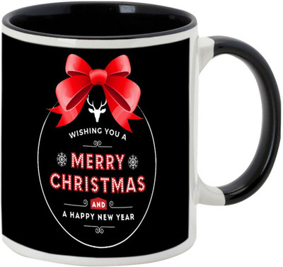 

AllUPrints Wishing You And Family A Very Happy Christmas Ceramic Mug(325 ml), Black