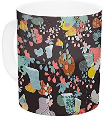 

Kess InHouse InHouse Akwaflorell At Home Black Ceramic Coffee, 11 oz, Multicolor Ceramic Mug(60 ml)