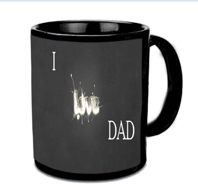 

Raj Laxmi I Love Dad With Nikce Design Multicolor Ceramic Mug(350 ml), Black