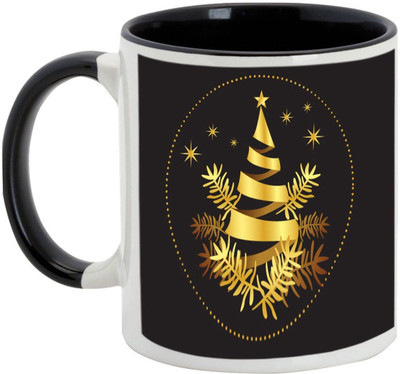 

AllUPrints Shining Christmas Stag Ceramic Mug(325 ml), Black