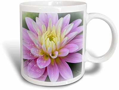 

3dRose Beauty Dahlia Rumi Floral Inspirational Quotes Poetry Ceramic, 15 oz, White Ceramic Mug(60 ml), Multicolor