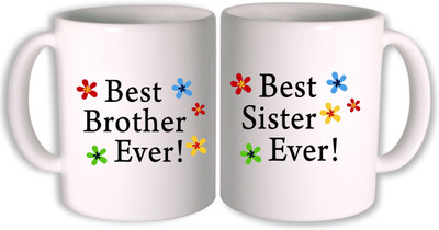 

PhotogiftsIndia best brother and sister ever Ceramic Mug(350 ml, Pack of 2), Multicolor