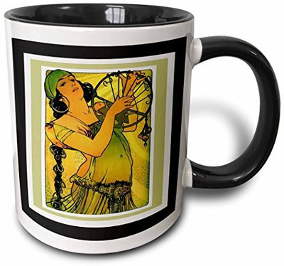 

3dRose Alphonse Mucha Lady Painting Two Tone Black, 11 oz, Black/White Ceramic Mug(60 ml), Multicolor