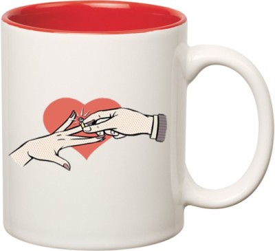 HUPPME Love Story Propose Inner Red Ceramic Coffee Mug(350 ml)