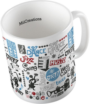 

MiiCreations Printed Music Pattern Ceramic Mug(325 ml), Multicolor