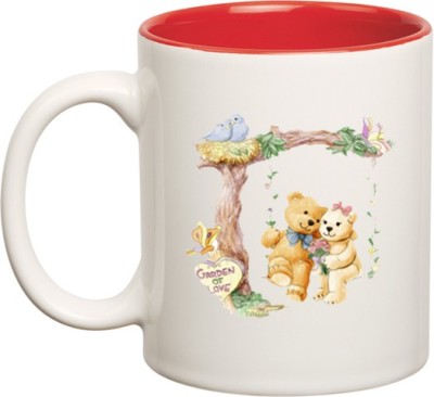 HUPPME Love Teddy Bear Inner Red Ceramic Coffee Mug(350 ml)