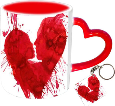 

Raj Laxmi heart faces keyring red handle valentine Ceramic Mug(350 ml)