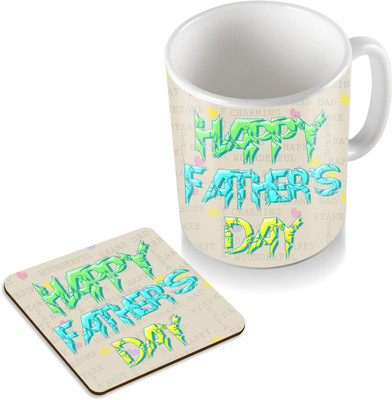 

SKY TRENDS Happy Father's Day With Multi Color Gifts For Father's Day Coaster Coffee Set Ceramic Mug(320 ml, Pack of 2), White