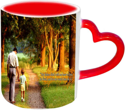 

Raj Laxmi Wonderful Design Fathers Day Wishes Red Heart Handle Ceramic Mug(350 ml)