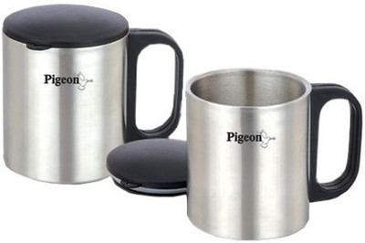 

Pigeon Double Wall Stainless Steel Mug(180 ml, Pack of 2), Silver;white