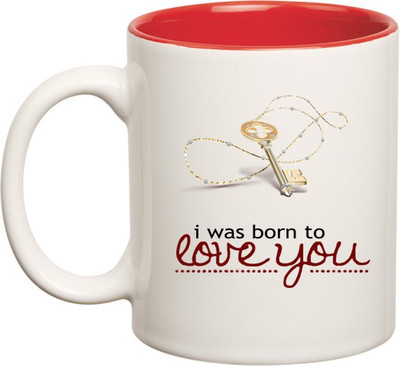 

HuppmeGift Born To Love You Inner Red Ceramic Mug(350 ml), Red;white