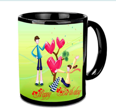 

Raj Laxmi Happy B'day Black For Love Birds Ceramic Mug(3.5 ml)