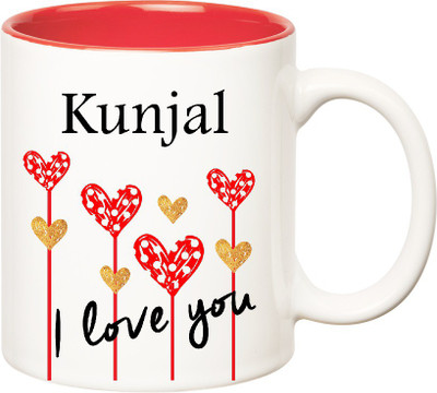 

Huppme I Love You Kunjal Inner Red (350 ml) Ceramic Mug(350 ml), Red;white