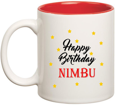 

HuppmeGift Happy Birthday Nimbu Inner Red Ceramic (350ml) Ceramic Mug(350 ml), Red;white