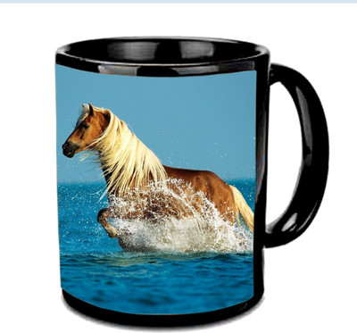 

Raj Laxmi Water running horse black Ceramic Mug(350 ml)