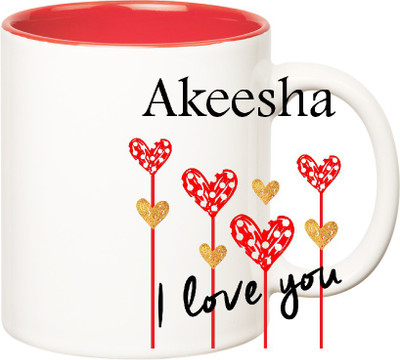 

Huppme I Love You Akeesha Inner Red (350 ml) Ceramic Mug(350 ml), Red;white