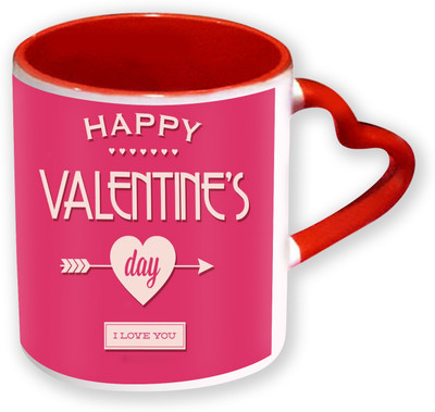 

Heyworlds Happy Valentine Day Gifts Heart Shape Red Color with Handle 02 Ceramic Mug(325 ml), Multicolor