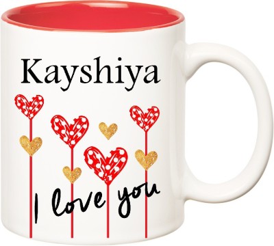 

Huppme I Love You Kayshiya Inner Red (350 ml) Ceramic Mug(350 ml), Red;white