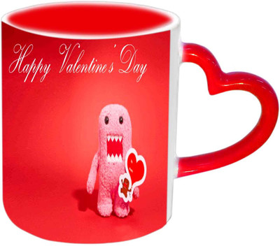 

Raj Laxmi Heart spongy red handle valentine Ceramic Mug(350 ml)