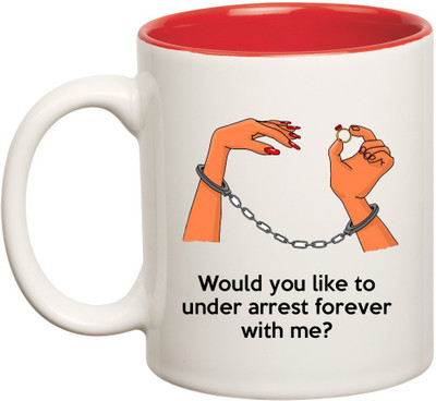 

Huppme Love Arrest Inner Red Ceramic Mug(350 ml), Red;white